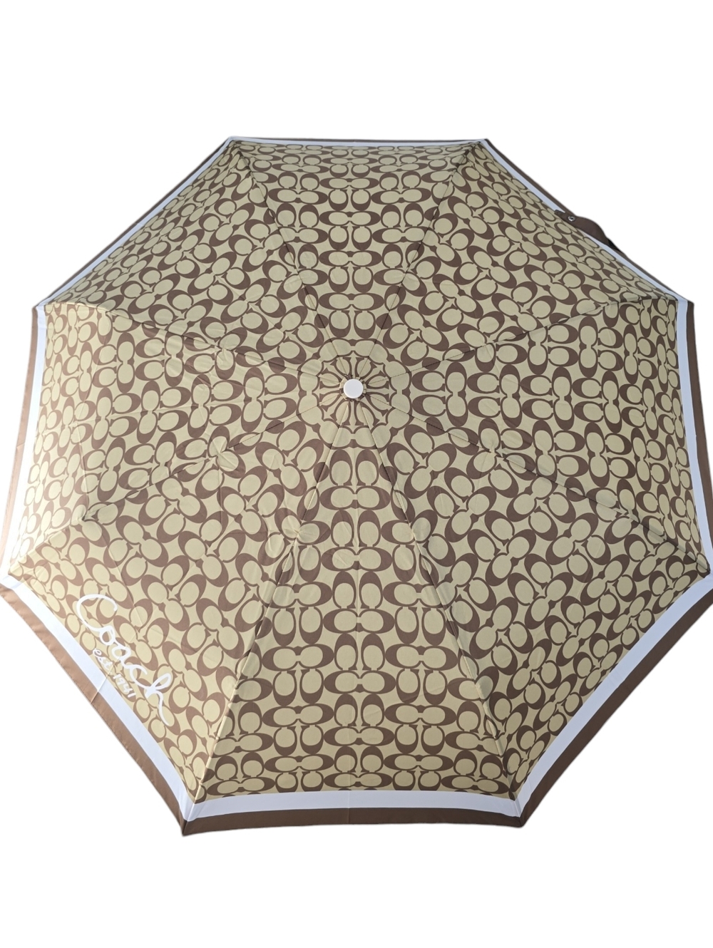 NWT Coach Y2K Chelsea Signature Khaki / Mahogany Compact Umbrella F60588 - Picture 3 of 9